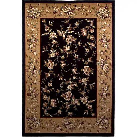 Black Beige Machine Woven Traditional Floral Octagon Indoor Area Rug Photo 1