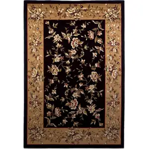Photo of Black Beige Machine Woven Traditional Floral Octagon Indoor Area Rug