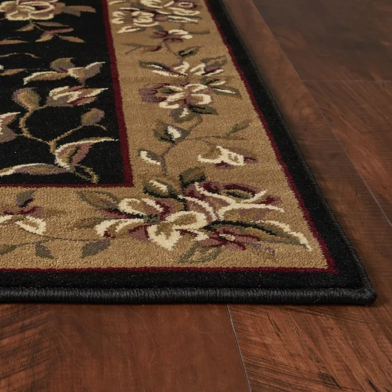 Black Beige Machine Woven Traditional Floral Octagon Indoor Area Rug Photo 2