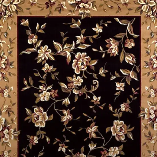 Black And Beige Octagon Floral Vines Area Rug Photo 3