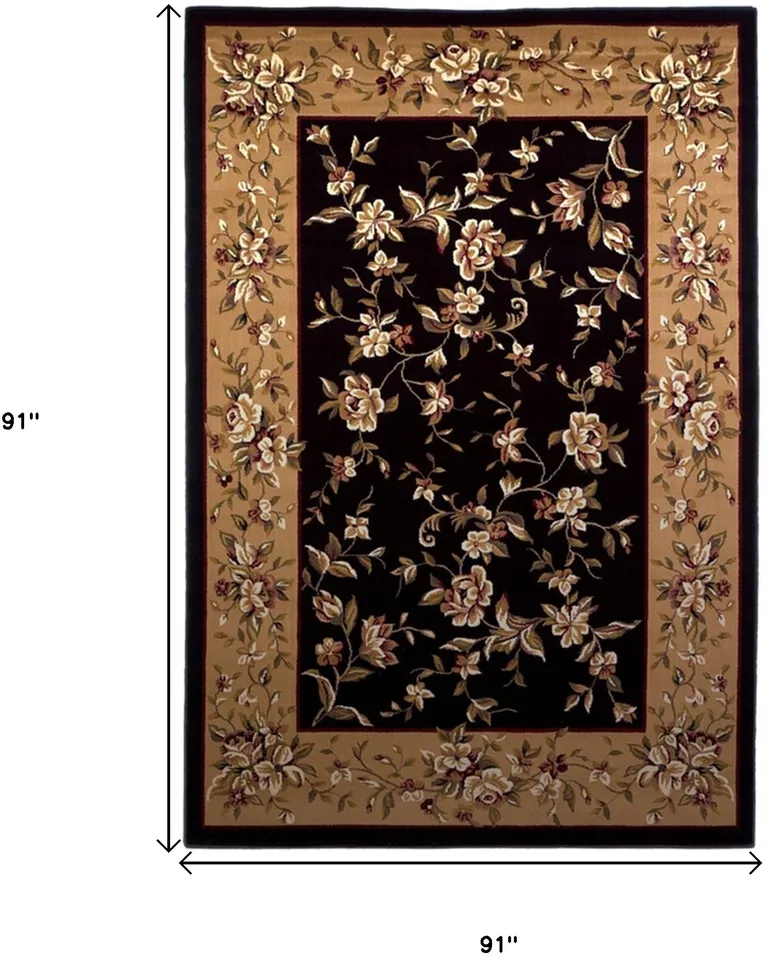Black Beige Machine Woven Traditional Floral Octagon Indoor Area Rug Photo 4