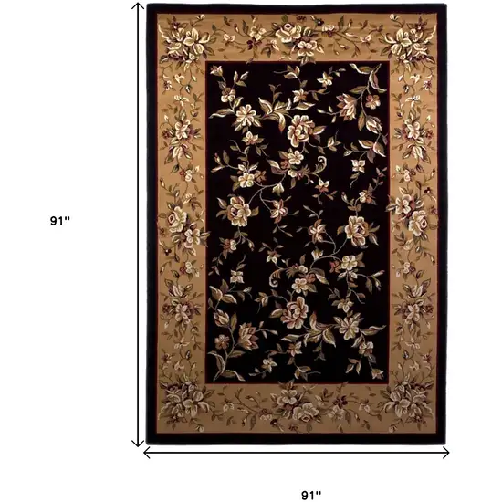 Black Beige Machine Woven Traditional Floral Octagon Indoor Area Rug Photo 4