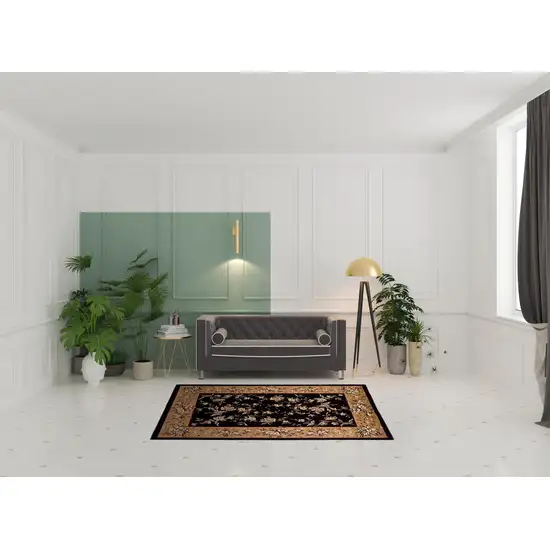 Black And Beige Octagon Floral Vines Area Rug Photo 2
