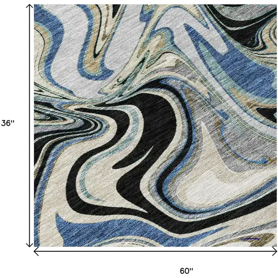 Black Blue And Beige Abstract Washable Indoor Outdoor Area Rug Photo 7