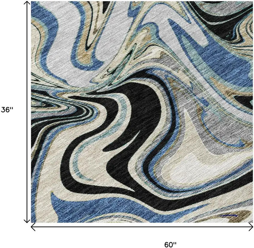 Black Blue And Beige Abstract Washable Indoor Outdoor Area Rug Photo 7