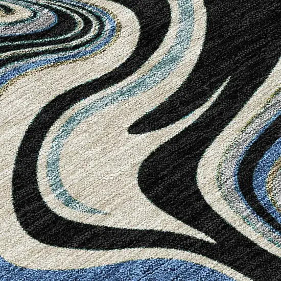 Black Blue And Beige Abstract Washable Indoor Outdoor Area Rug Photo 2
