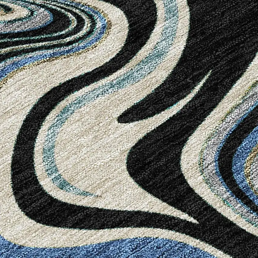 Black Blue And Beige Abstract Washable Indoor Outdoor Area Rug Photo 2