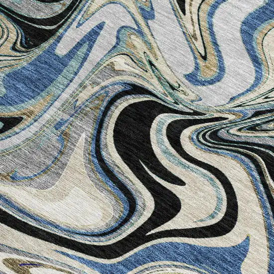 Black Blue And Beige Abstract Washable Indoor Outdoor Area Rug Photo 3