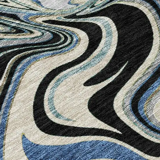 Black Blue And Beige Abstract Washable Indoor Outdoor Area Rug Photo 2