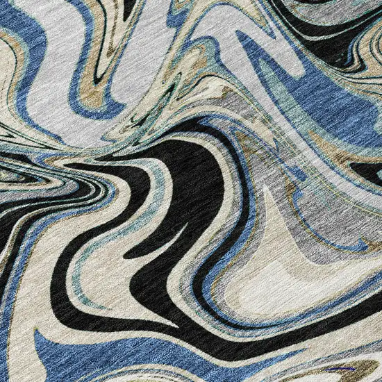 Black Blue And Beige Abstract Washable Indoor Outdoor Area Rug Photo 1