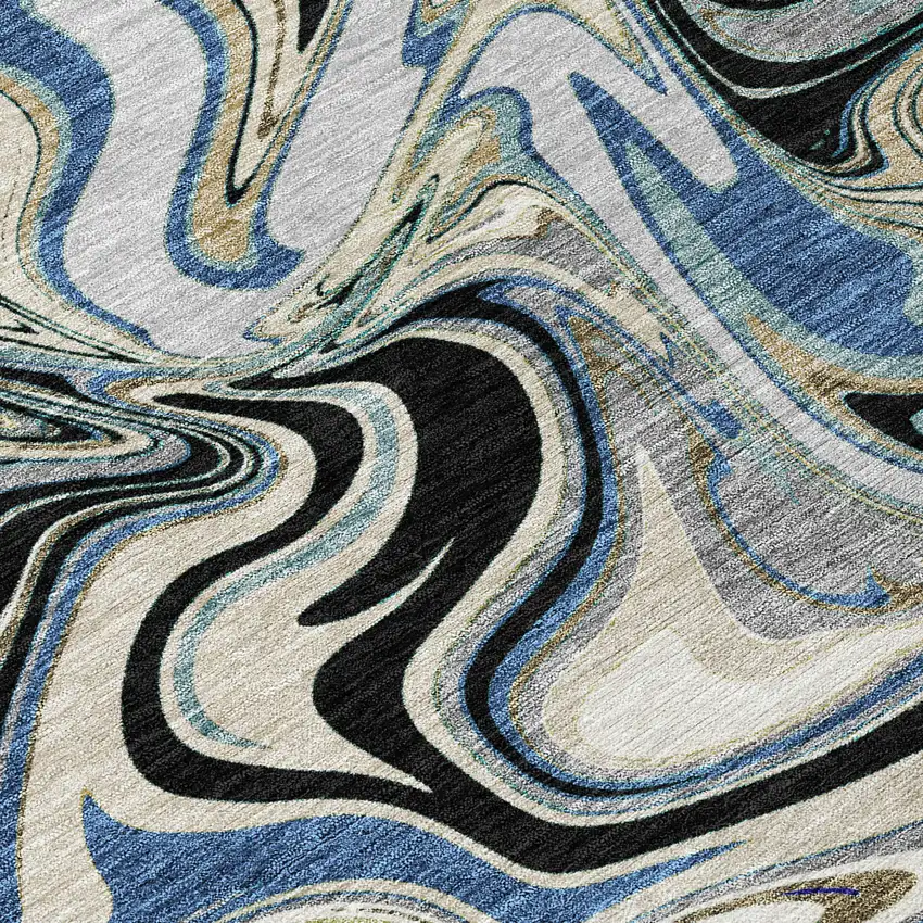 Black Blue And Beige Abstract Washable Indoor Outdoor Area Rug Photo 1