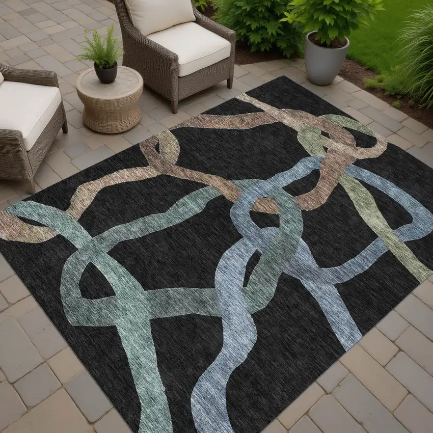 Black Blue And Copper Abstract Washable Indoor Outdoor Area Rug Photo 7