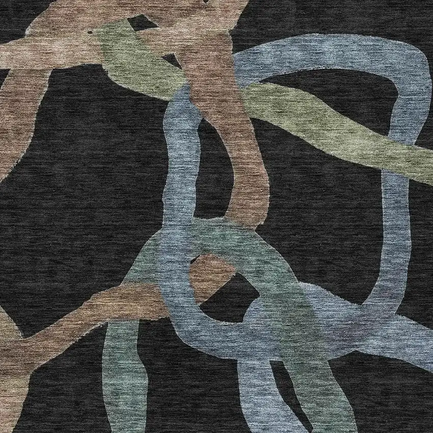 Black Blue And Copper Abstract Washable Indoor Outdoor Area Rug Photo 2