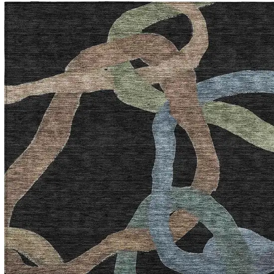 Black Blue And Copper Abstract Washable Indoor Outdoor Area Rug Photo 2