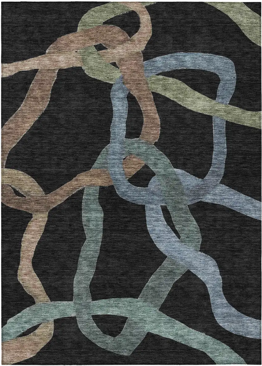 Black Blue And Copper Abstract Washable Indoor Outdoor Area Rug Photo 1