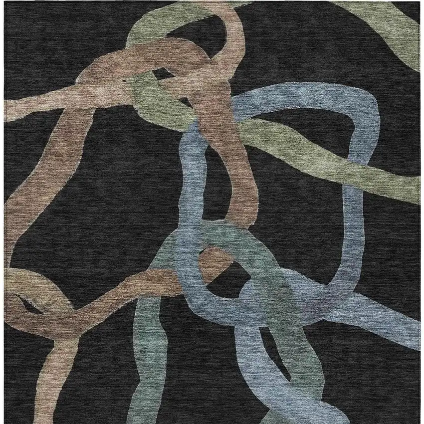 Black Blue And Copper Abstract Washable Indoor Outdoor Area Rug Photo 3