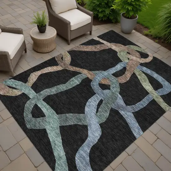 Black Blue And Copper Abstract Washable Indoor Outdoor Area Rug Photo 7