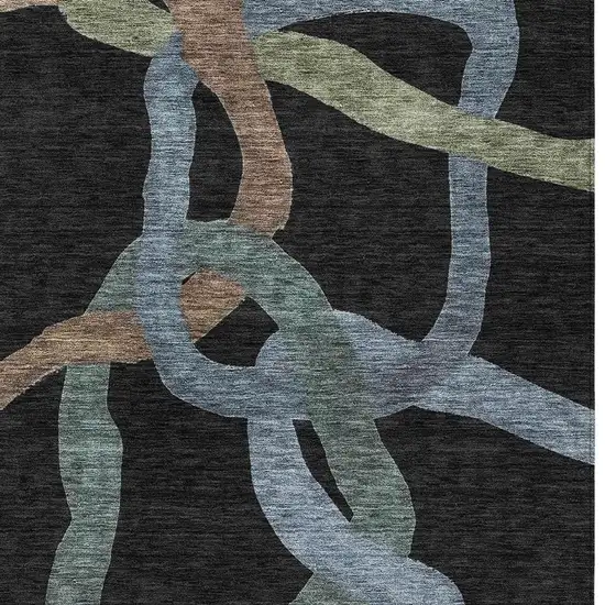 Black Blue And Copper Abstract Washable Indoor Outdoor Area Rug Photo 2