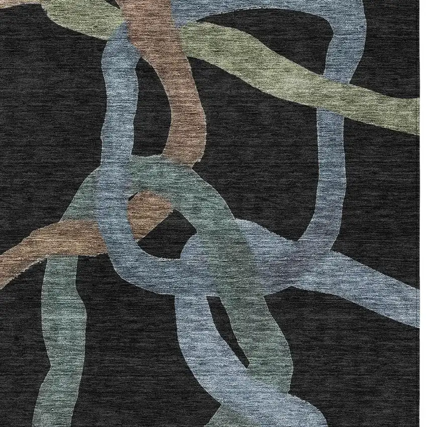 Black Blue And Copper Abstract Washable Indoor Outdoor Area Rug Photo 2