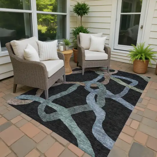 Black Blue And Copper Abstract Washable Indoor Outdoor Area Rug Photo 4