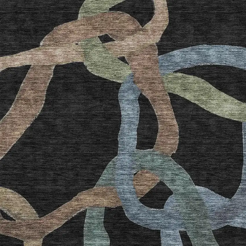 Black Blue And Copper Abstract Washable Indoor Outdoor Area Rug Photo 2