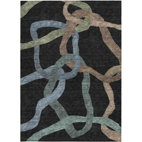 Black Blue And Copper Abstract Washable Indoor Outdoor Area Rug Photo 3