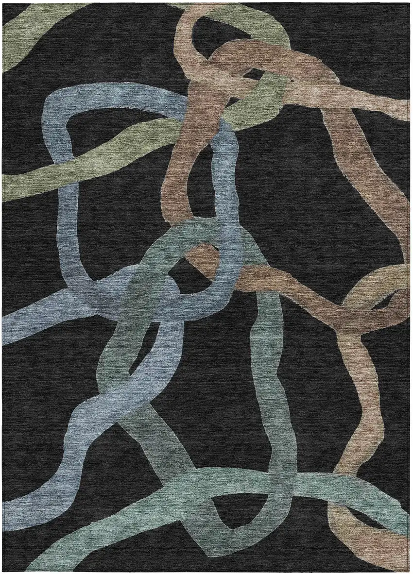 Black Blue And Copper Abstract Washable Indoor Outdoor Area Rug Photo 3