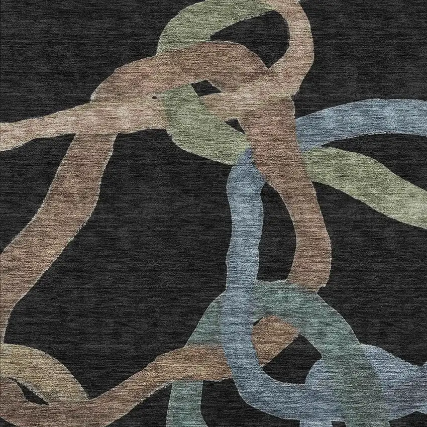 Black Blue And Copper Abstract Washable Indoor Outdoor Area Rug Photo 2