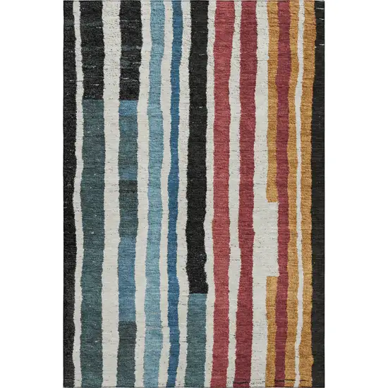 Black Blue And Copper Striped Washable Area Rug With UV Protection Photo 1