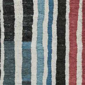 Photo of Black Blue And Copper Striped Washable Area Rug With UV Protection