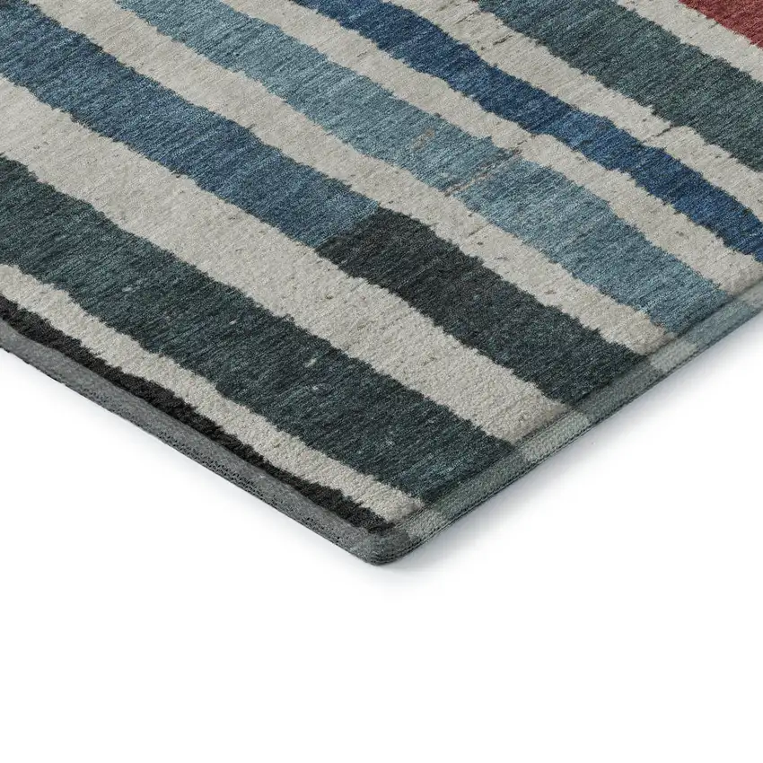 Black Blue And Copper Striped Washable Area Rug With UV Protection Photo 8