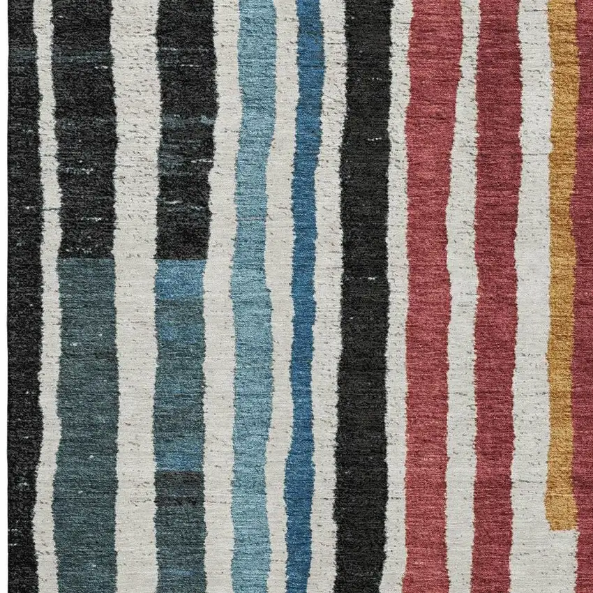Black Blue And Copper Striped Washable Area Rug With UV Protection Photo 4