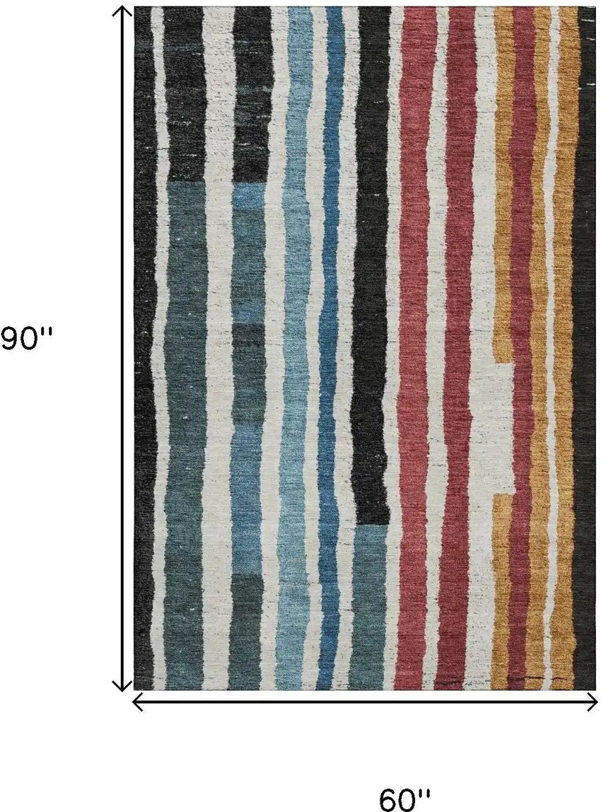 Black Blue And Copper Striped Washable Area Rug With UV Protection Photo 8