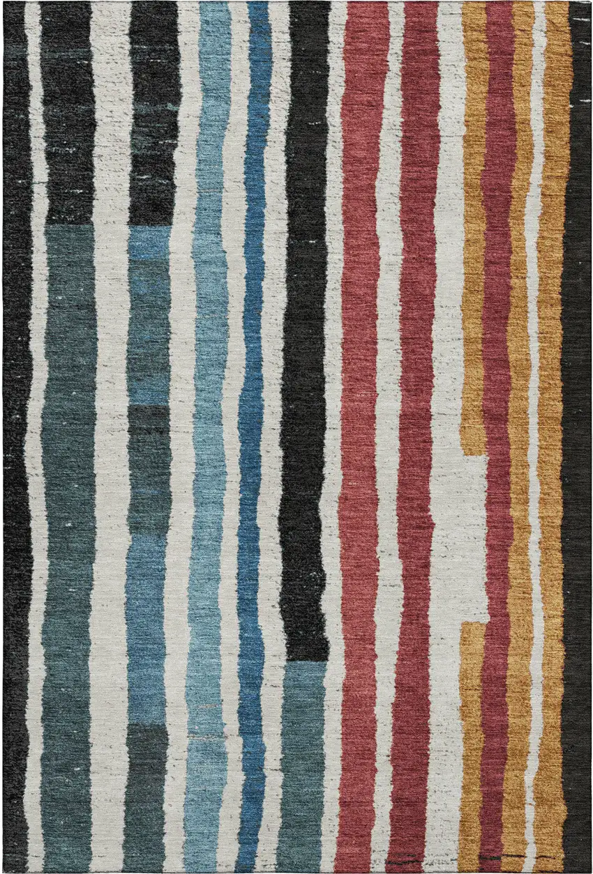 Black Blue And Copper Striped Washable Area Rug With UV Protection Photo 1