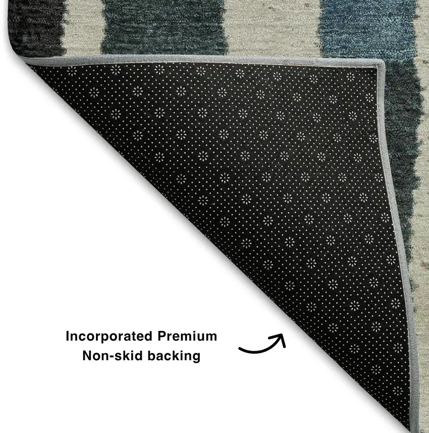 Black Blue And Copper Striped Washable Area Rug With UV Protection Photo 6