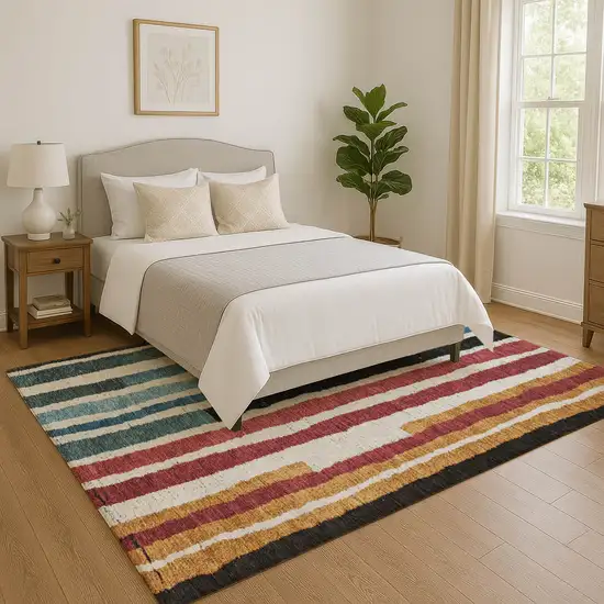 Black Blue And Copper Striped Washable Area Rug With UV Protection Photo 4