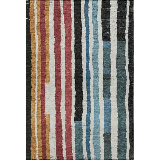 Black Blue And Copper Striped Washable Area Rug With UV Protection Photo 3