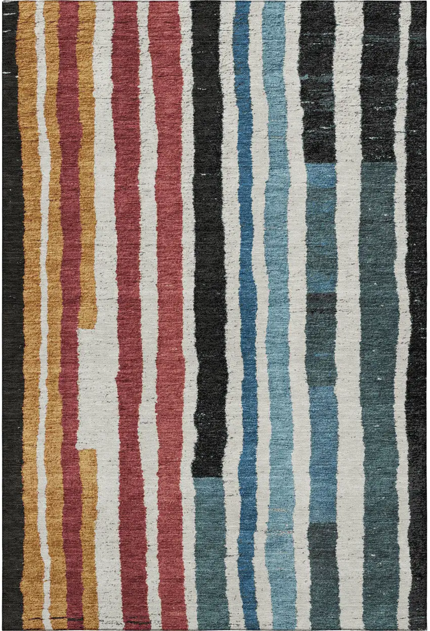 Black Blue And Copper Striped Washable Area Rug With UV Protection Photo 3