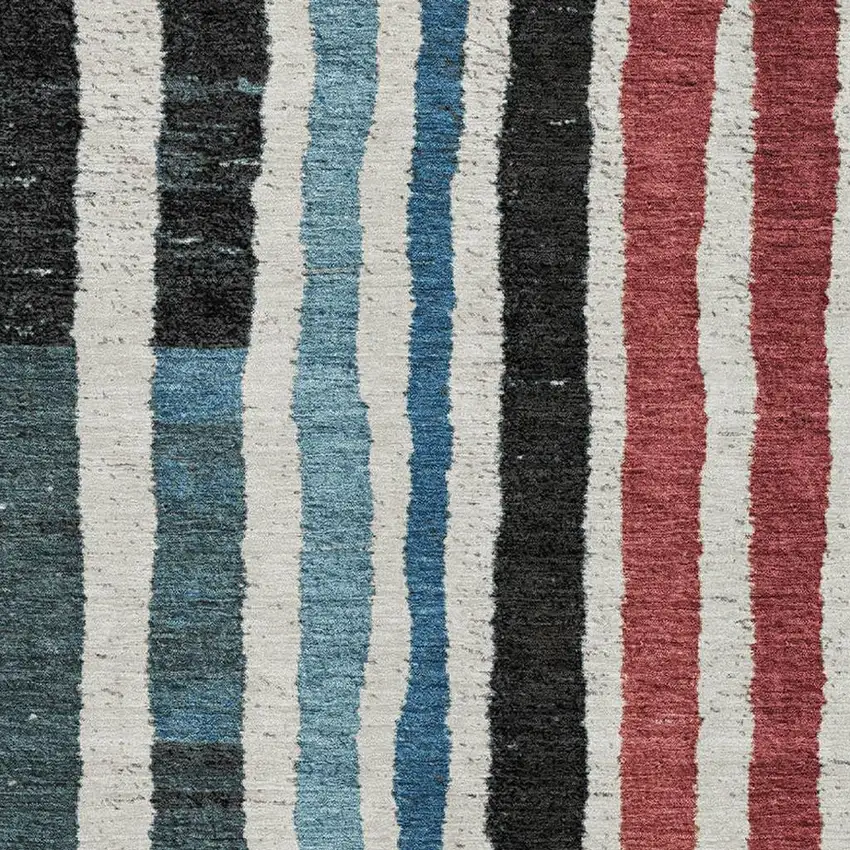 Black Blue And Copper Striped Washable Area Rug With UV Protection Photo 3