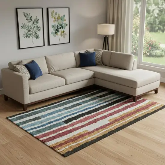 Black Blue And Copper Striped Washable Area Rug With UV Protection Photo 2