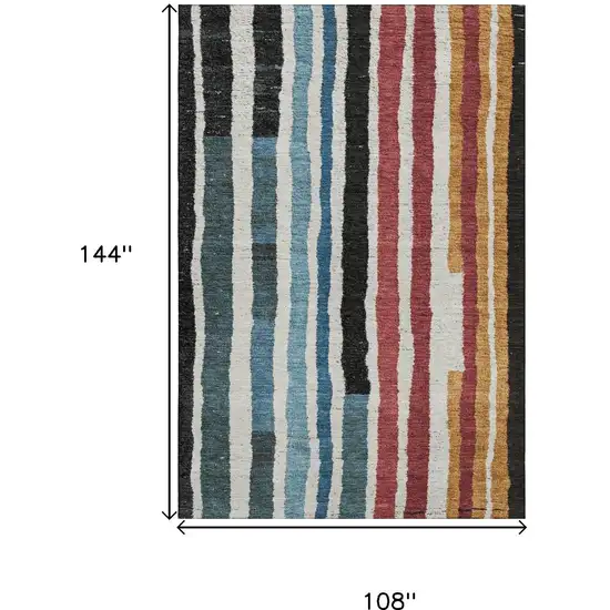 Black Blue And Copper Striped Washable Area Rug With UV Protection Photo 9