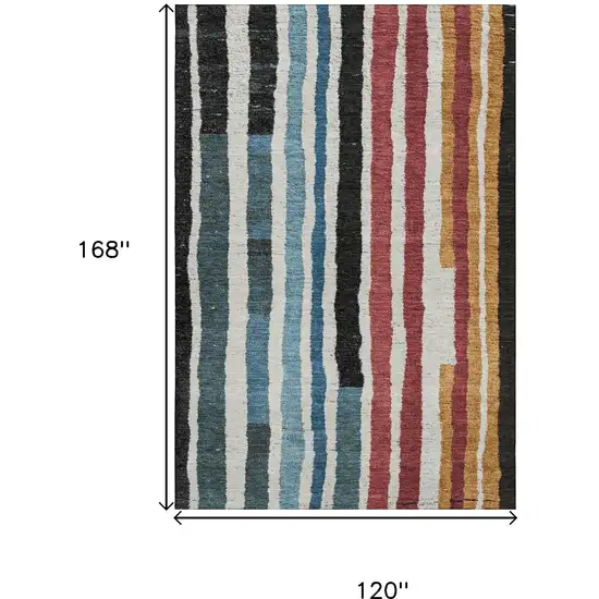 Black Blue And Copper Striped Washable Area Rug With UV Protection Photo 9