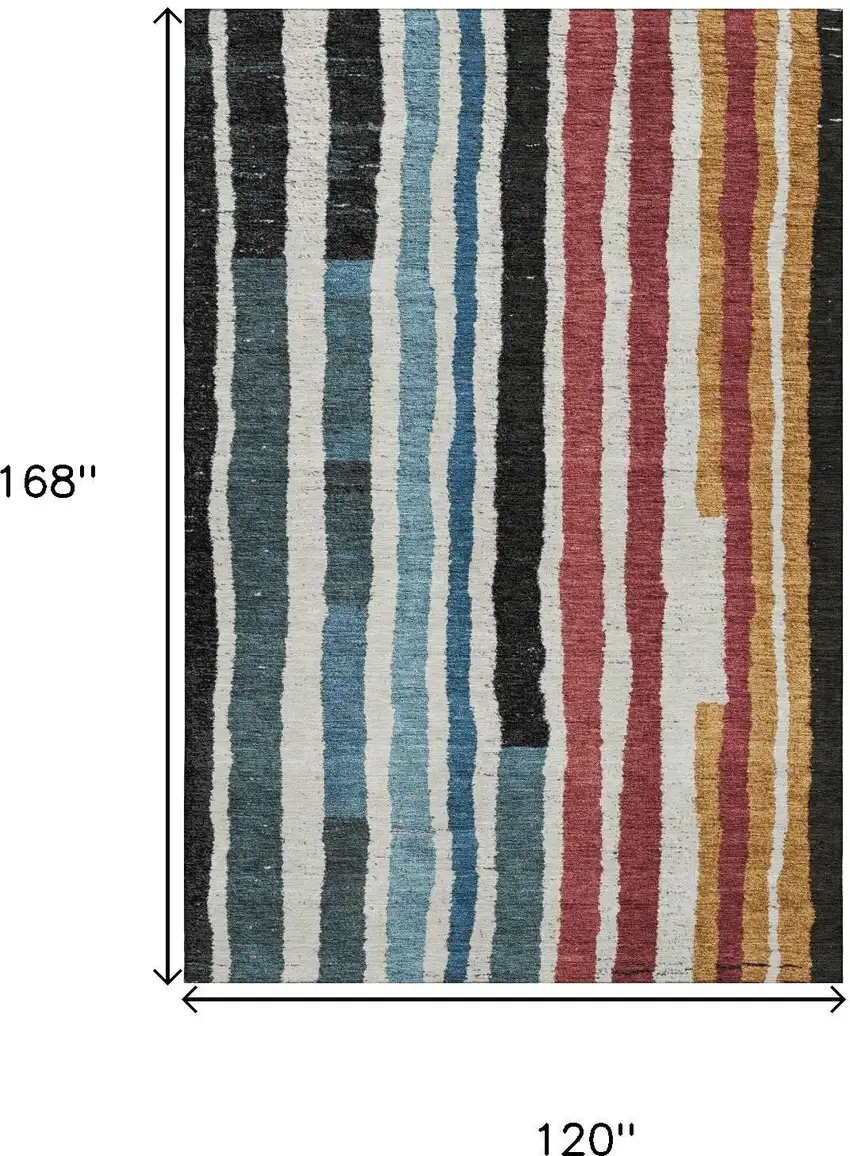 Black Blue And Copper Striped Washable Area Rug With UV Protection Photo 9