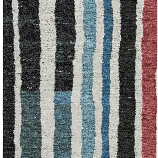 Black Blue And Copper Striped Washable Area Rug With UV Protection Photo 3