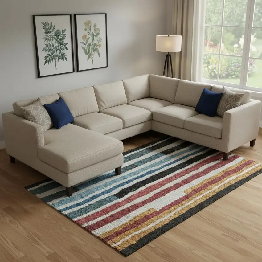 Black Blue And Copper Striped Washable Area Rug With UV Protection Photo 2