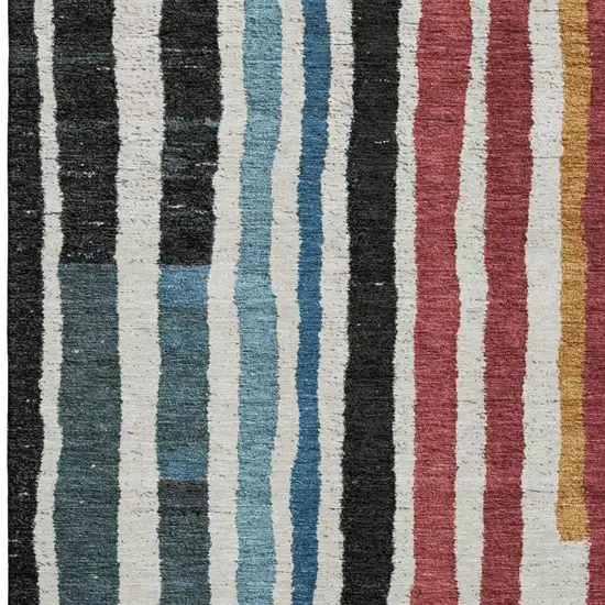 Black Blue And Copper Striped Washable Area Rug With UV Protection Photo 4