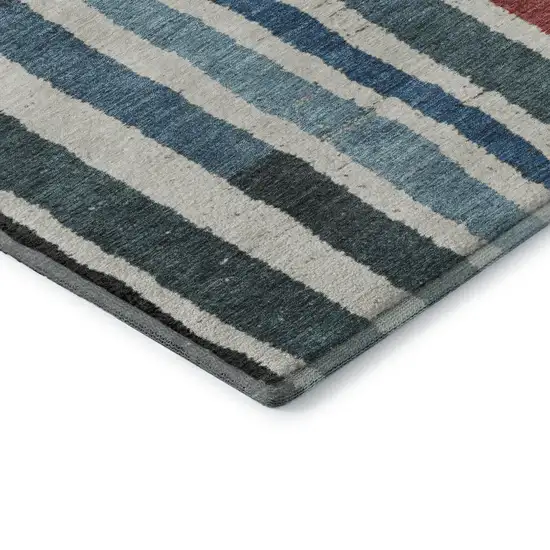 Black Blue And Copper Striped Washable Area Rug With UV Protection Photo 8