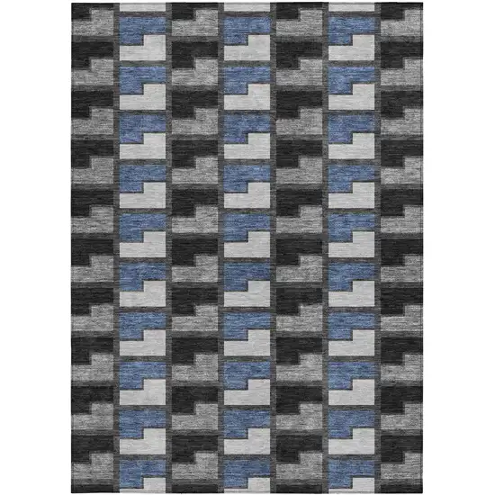 Black Blue And Gray Geometric Washable Indoor Outdoor Area Rug Photo 2