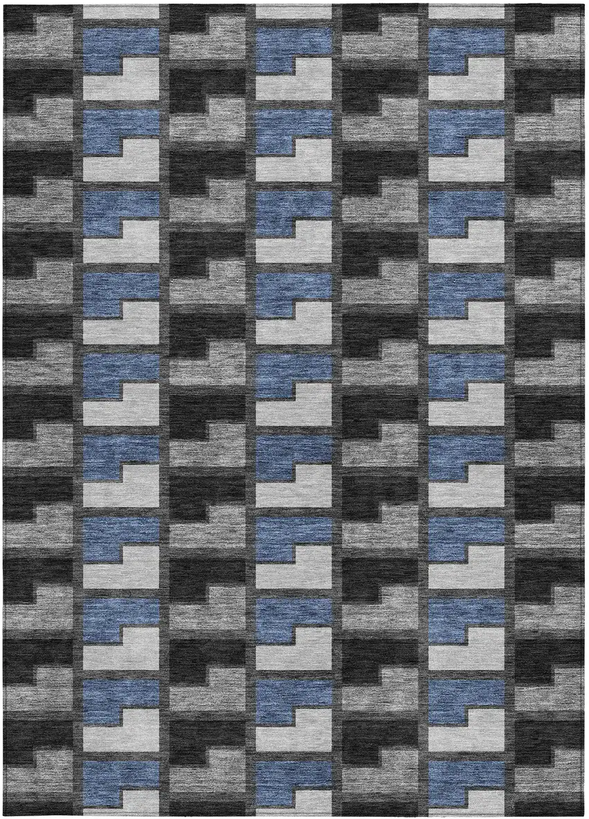 Black Blue And Gray Geometric Washable Indoor Outdoor Area Rug Photo 2
