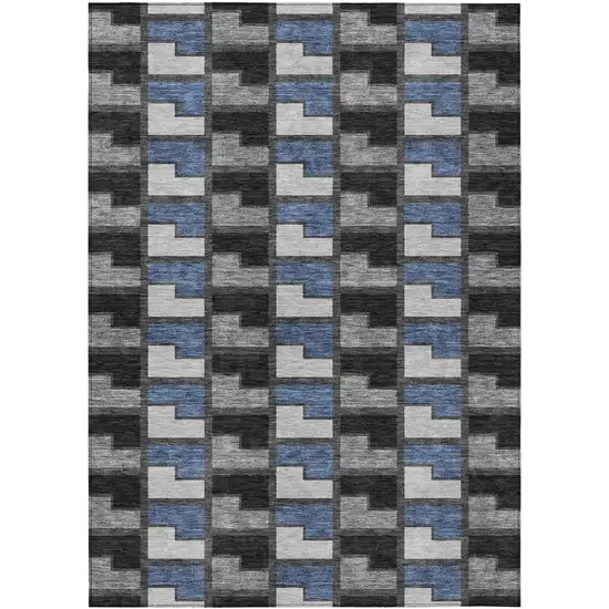Black Blue And Gray Geometric Washable Indoor Outdoor Area Rug Photo 1